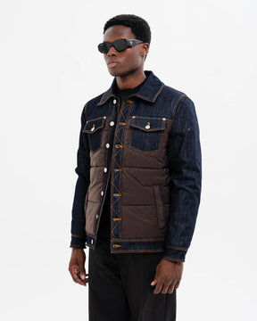 SOLDIER Giubbotto Metà Jeans Metà Giubbino Denim Scuro/Marrone