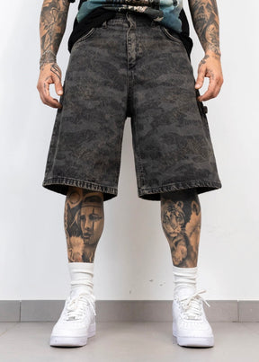 PRESENT DAY Bermuda Jeans Ballon Camo Nero/Grigio