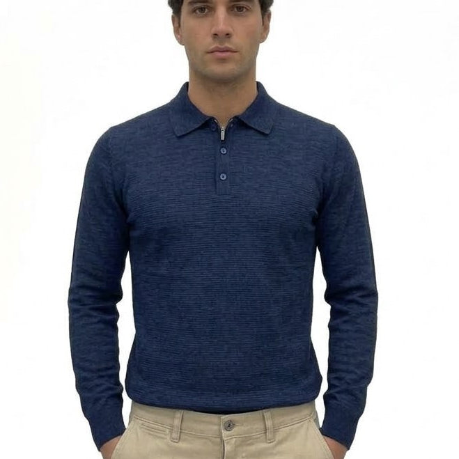 HAMAKI-HO Polo Manica Lunga In Maglia Blu