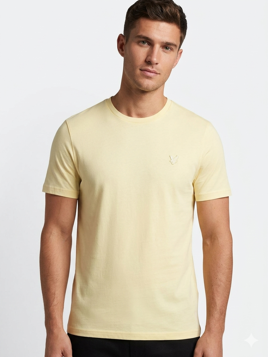LYLE&SCOTT T-Shirt Basic Logo Tono su Tono Giallo Pastello