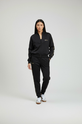 GUESS Tuta Donna In Cotone Con Bande Logo Brillantinati Felpa Con Zip Nera