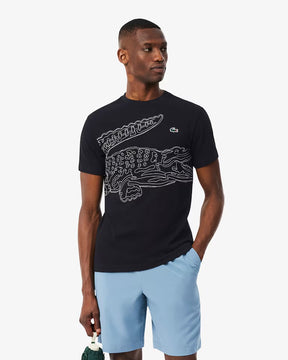 LACOSTE T-Shirt Ultra Dry Stampa Coccodrillo Nera/Bianca