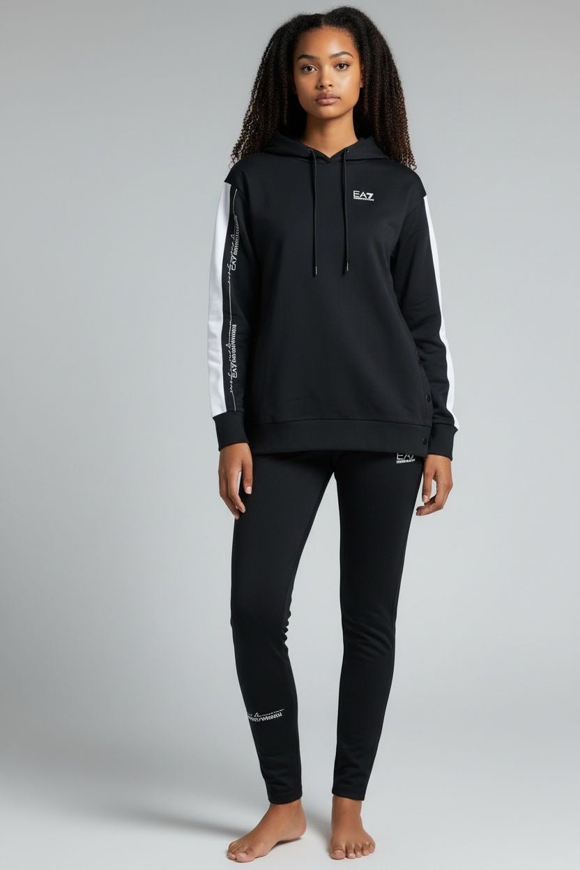 EMPORIO ARMANI TUTA NERA CON LEGGINGS COTONE DONNA