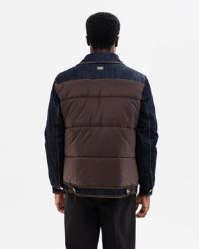 SOLDIER Giubbotto Metà Jeans Metà Giubbino Denim Scuro/Marrone