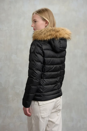 BLAUER Giubbotto Donna Piumino Invernale Fasciato Con Pelliccia Nero