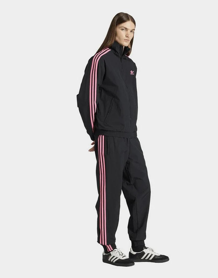 ADIDAS ORIGINALS Tuta In Microfibra Con Zip Senza Cappuccio Con Strisce Laterali Nera/Rosa Fluo 25/26