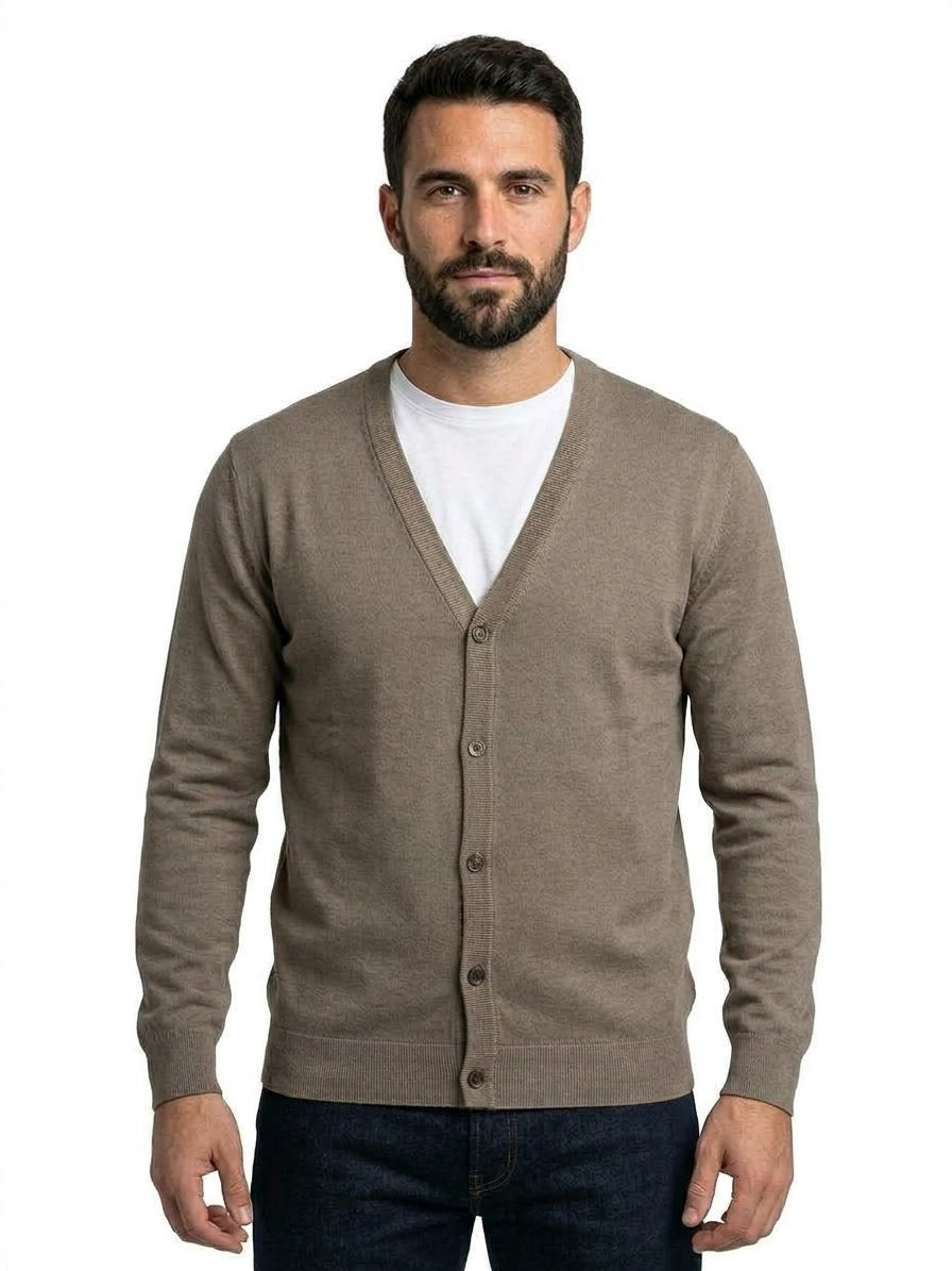 GIANNI LUPO Cardigan Con Bottoni e Scollo a V Tortora