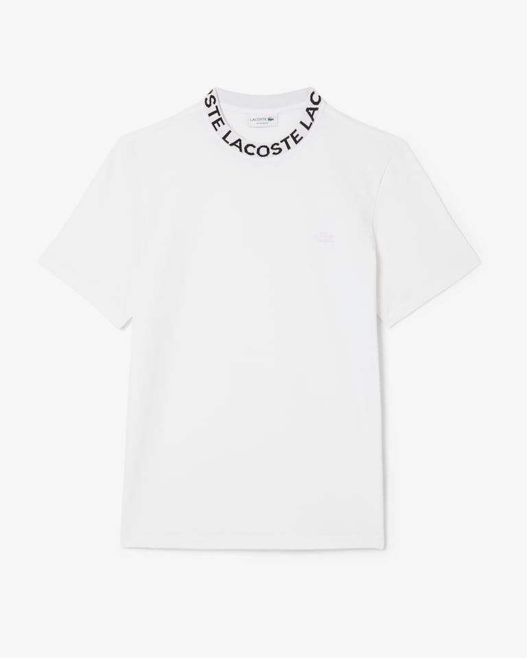 LACOSTE T-Shirt Con Scritta Sul Collo Bianca