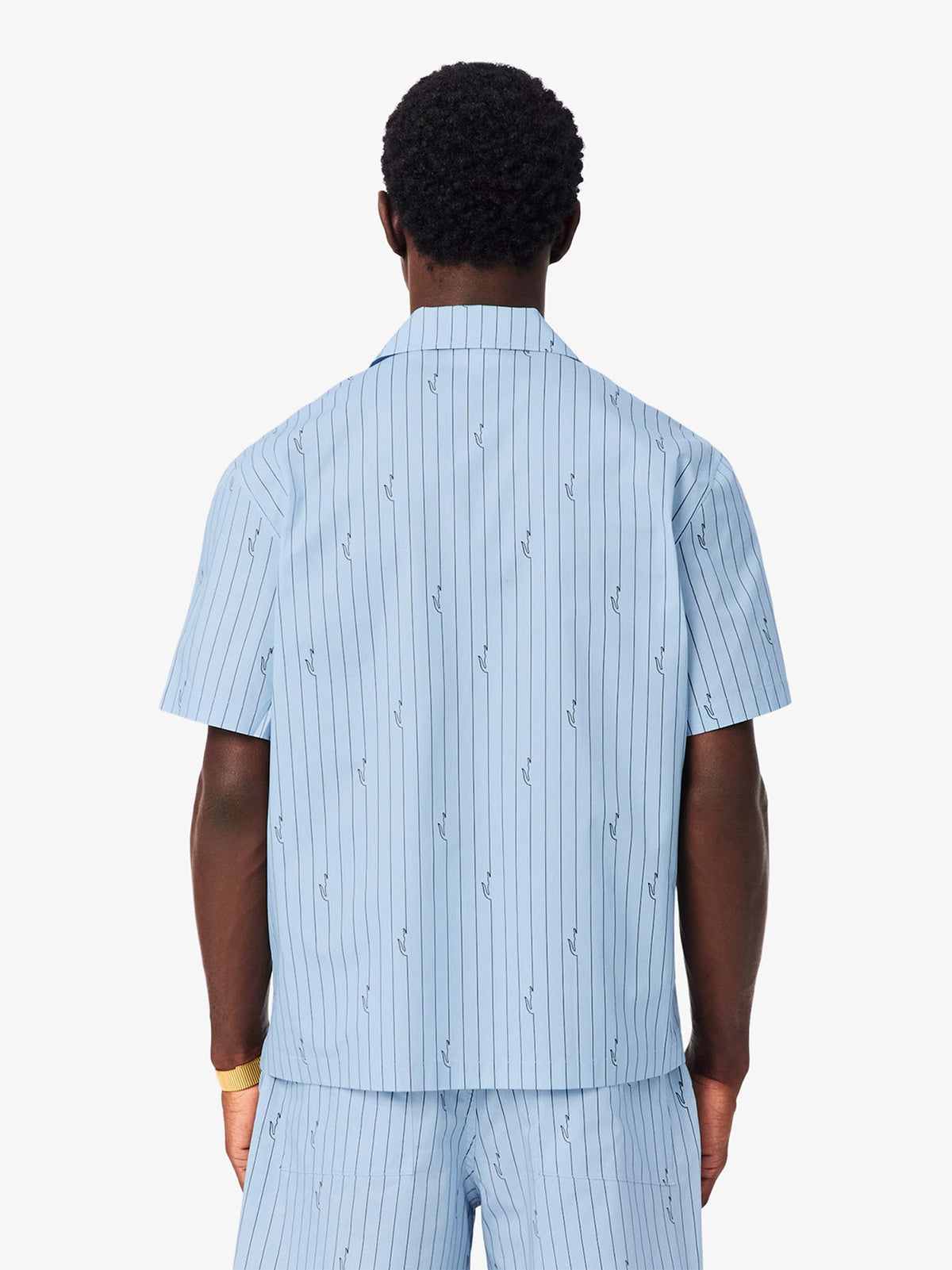 LACOSTE Coordinato Camicia Mezze Maniche e Pantaloncino Rigato Azzurro