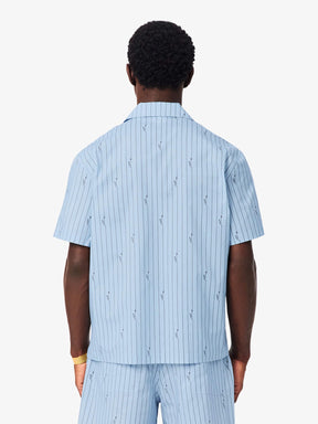 LACOSTE Coordinato Camicia Mezze Maniche e Pantaloncino Rigato Azzurro
