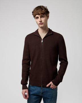 GIANNI LUPO Cardigan Con Collo a Imbuto e Zip Marrone