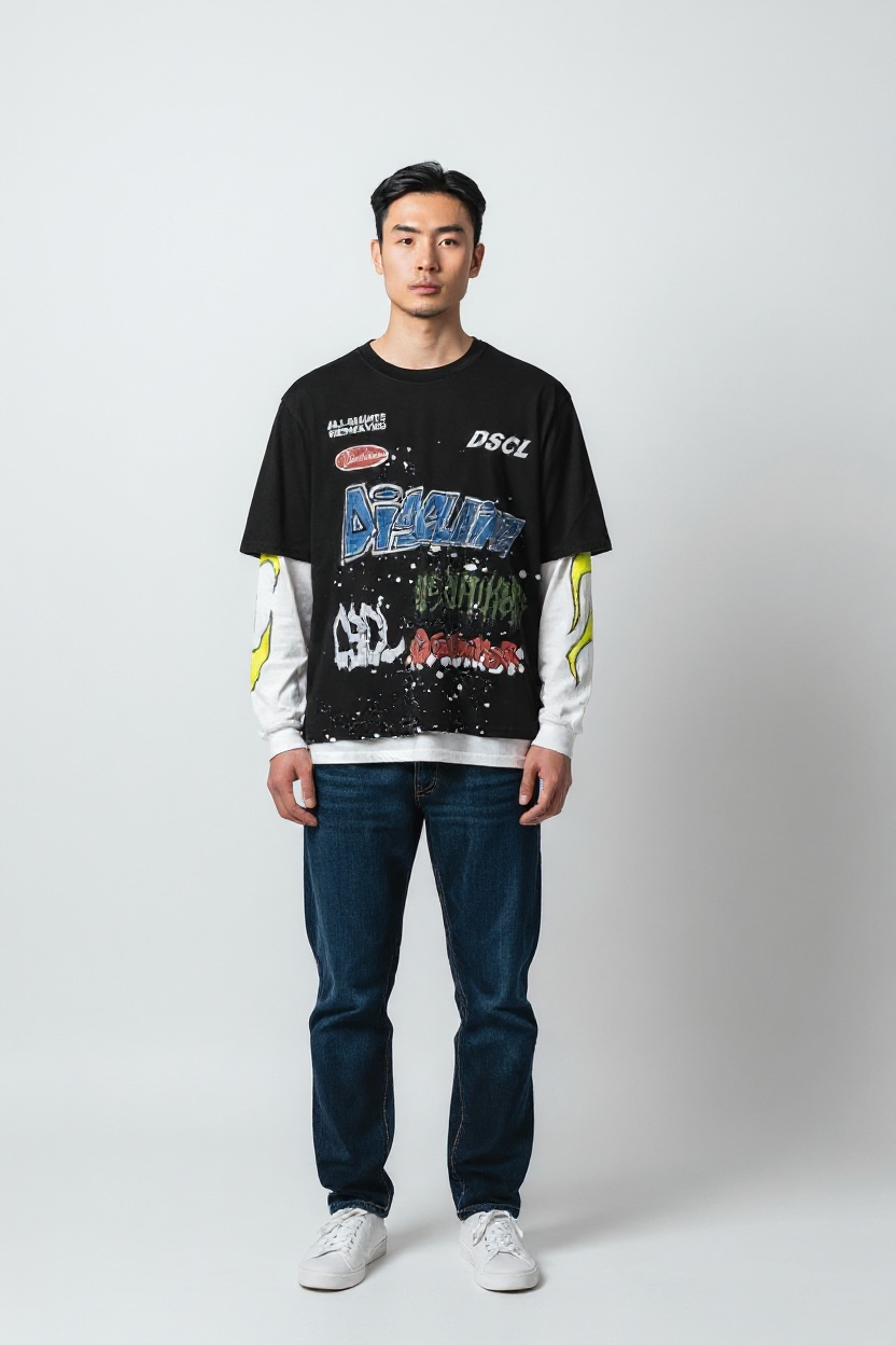 DISCLAIMER T-Shirt Manica Doppia Con Loghi Nera