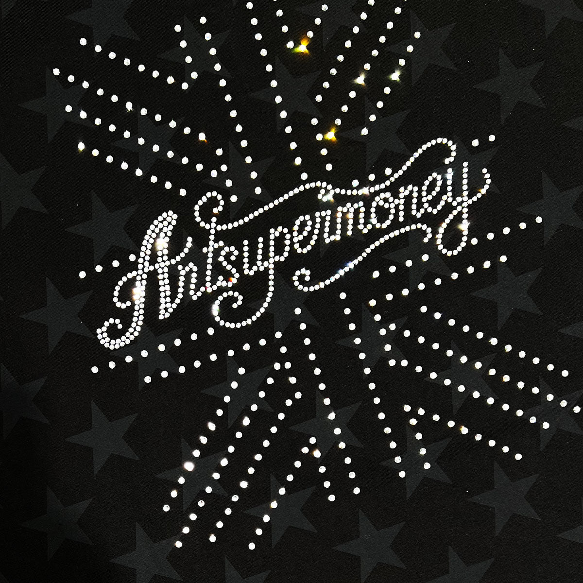 ART SUPER MONEY T-Shirt Holy Tiger Con Stampa e Strass Fronte Retro Con Stampa Star Nera