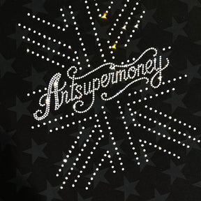 ART SUPER MONEY T-Shirt Holy Tiger Con Stampa e Strass Fronte Retro Con Stampa Star Nera