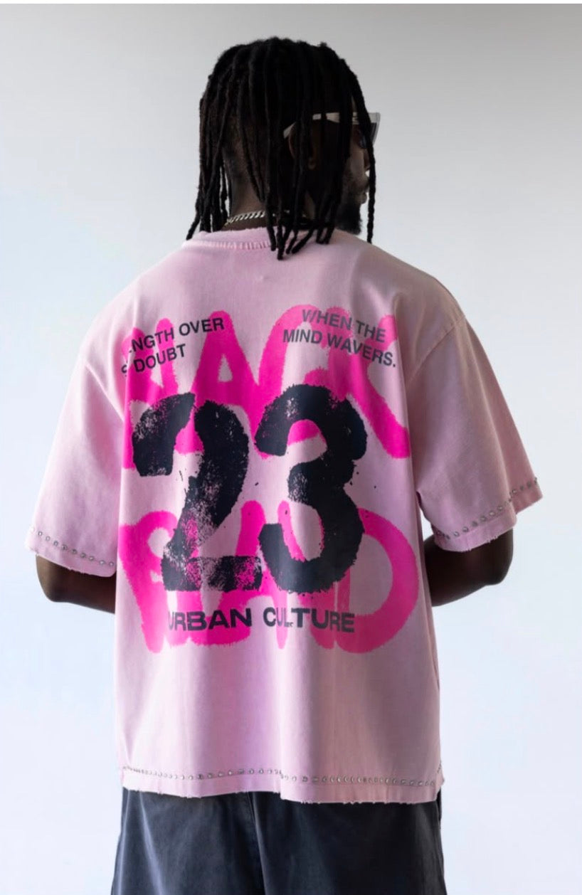 BLACK ISLAND T-Shirt In Cotone Logo 23 Stampa Retro Rosa