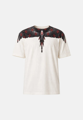 COUNTY OF MILAN T-Shirt Panna Marcelo Burlon Ali Nere, Multilogo Rosso