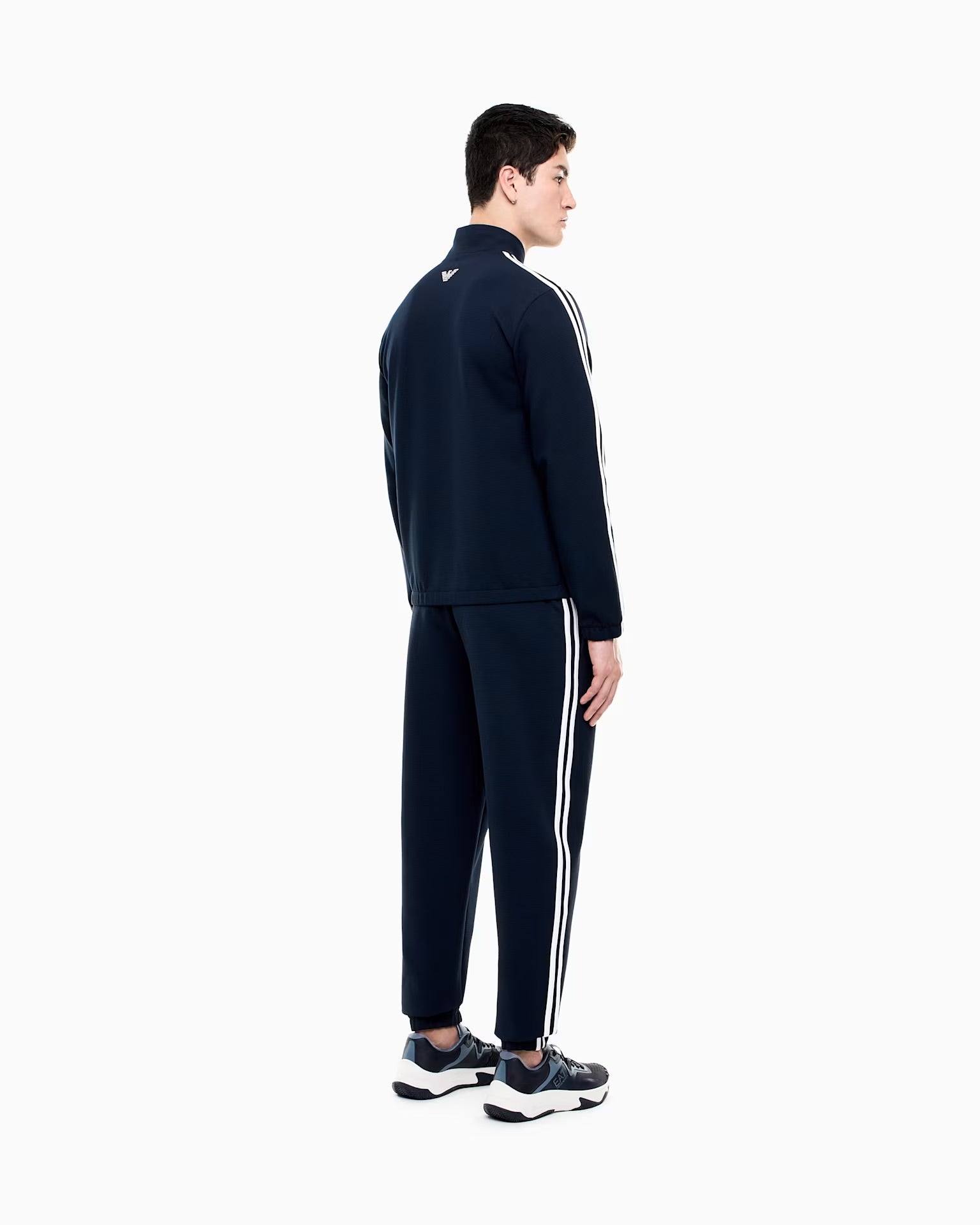 EMPORIO ARMANI Tuta Completa Con Bande Laterali Con Zip Senza Cappuccio Blu/Bianco