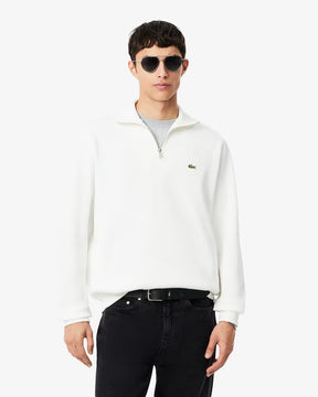 LACOSTE Felpa Interlock Collo Alto Mezza Zip Bianca