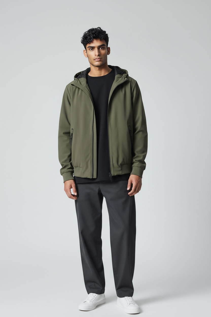 TREZ Giubbotto Invernale Liscio Pile Interno Con Cappuccio Verde