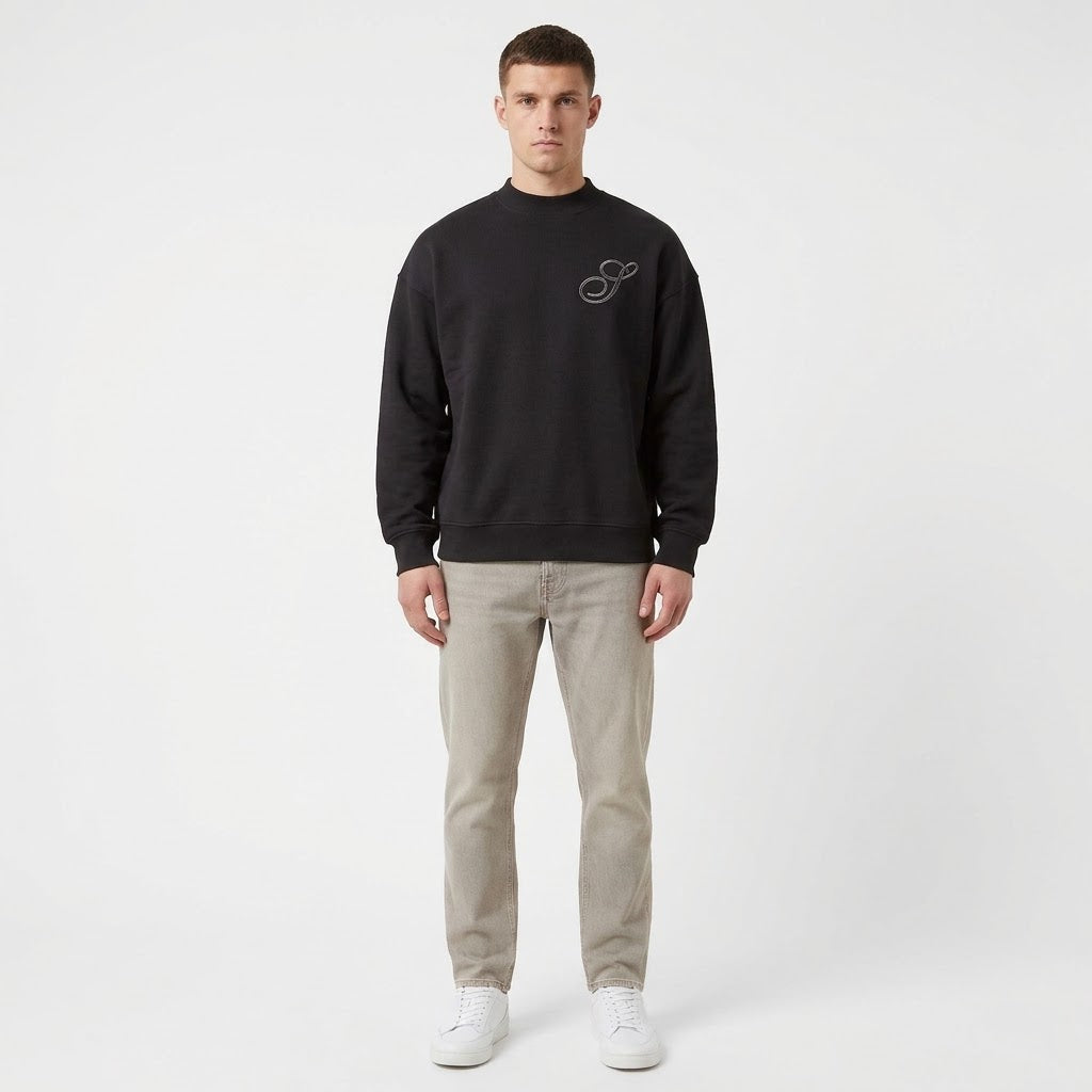 SOLDIER Felpa Girocollo Con Scritta Retro Ricamata Nero