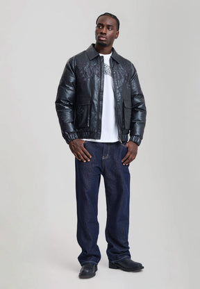 EH HARDY Jeans Baggy Con Patch Ragnatela e Stampa Retro Lavaggio Denim Blu Scuro