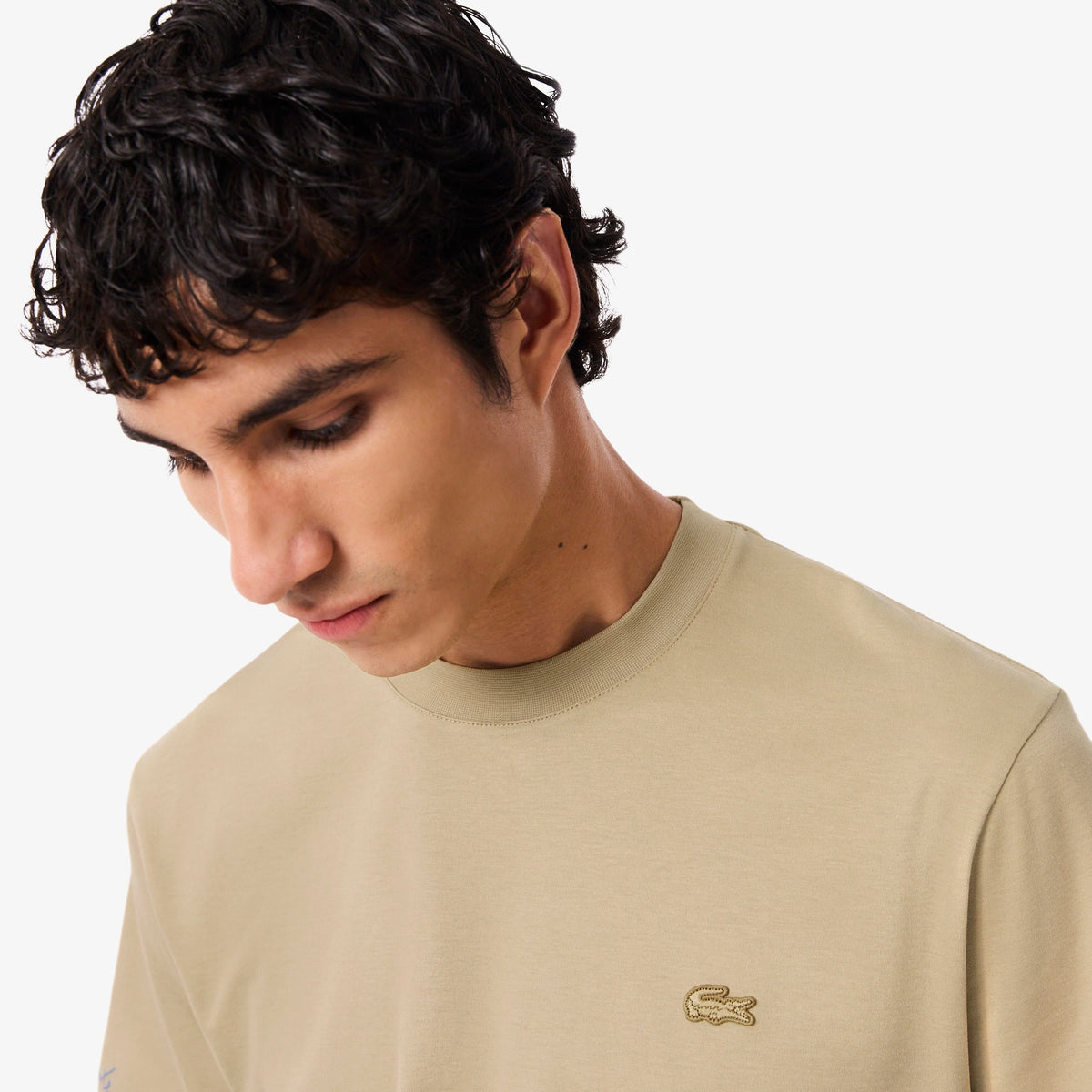 LACOSTE T-Shirt Con Ricamo Sulla Manica Beige