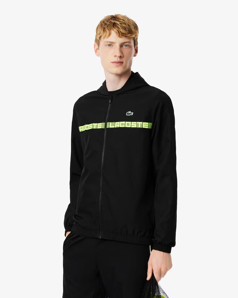 LACOSTE Tuta Leggera In Microfibra Con Bande Centrali Fluo e Logo Nera/Fluo