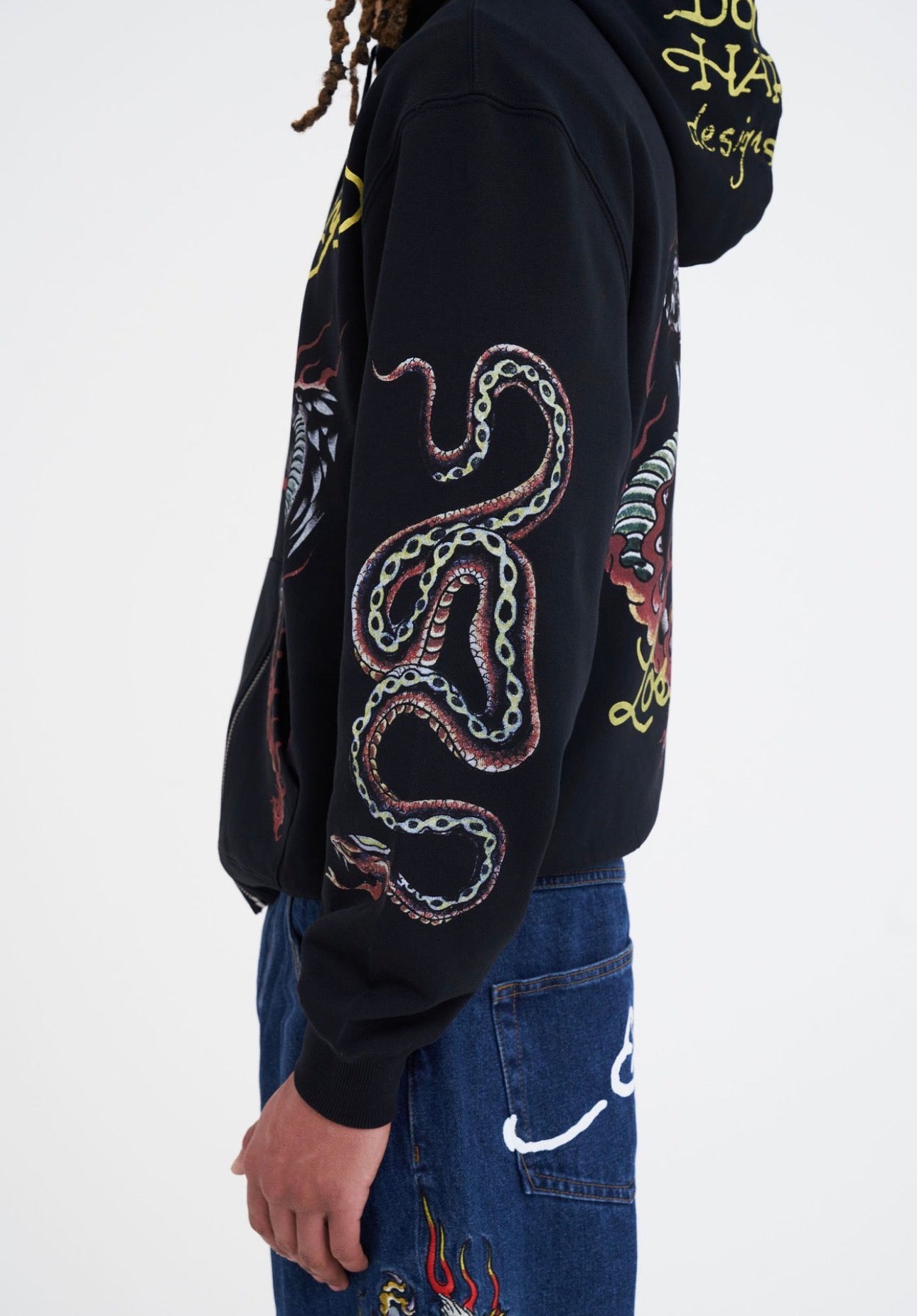 EH HARDY Felpa Con Cappuccio e Zip Con Stampe Multicolor Nera