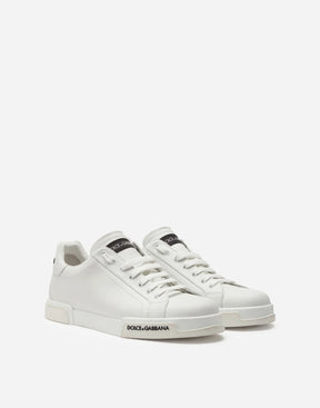 DOLCE&GABBANA Sneakers Bianca In Pelle Linea PORTOFINO in vitello nappato Bianca