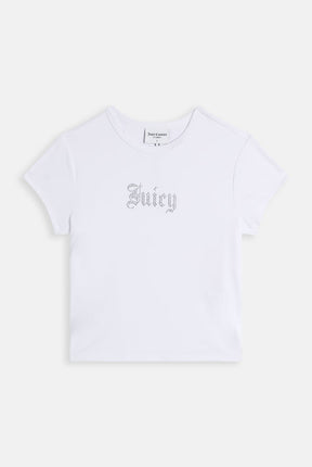 JUICY COUTURE BABY T-SHIRT IN JERSEY DI MODAL CON LOGO JUICY IN STRASS – BIANCA