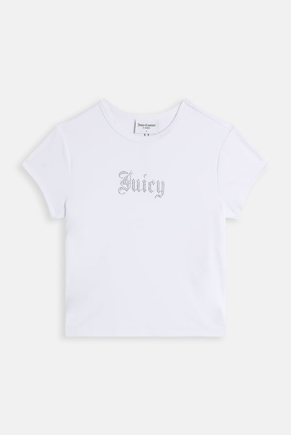 JUICY COUTURE BABY T-SHIRT IN JERSEY DI MODAL CON LOGO JUICY IN STRASS – BIANCA