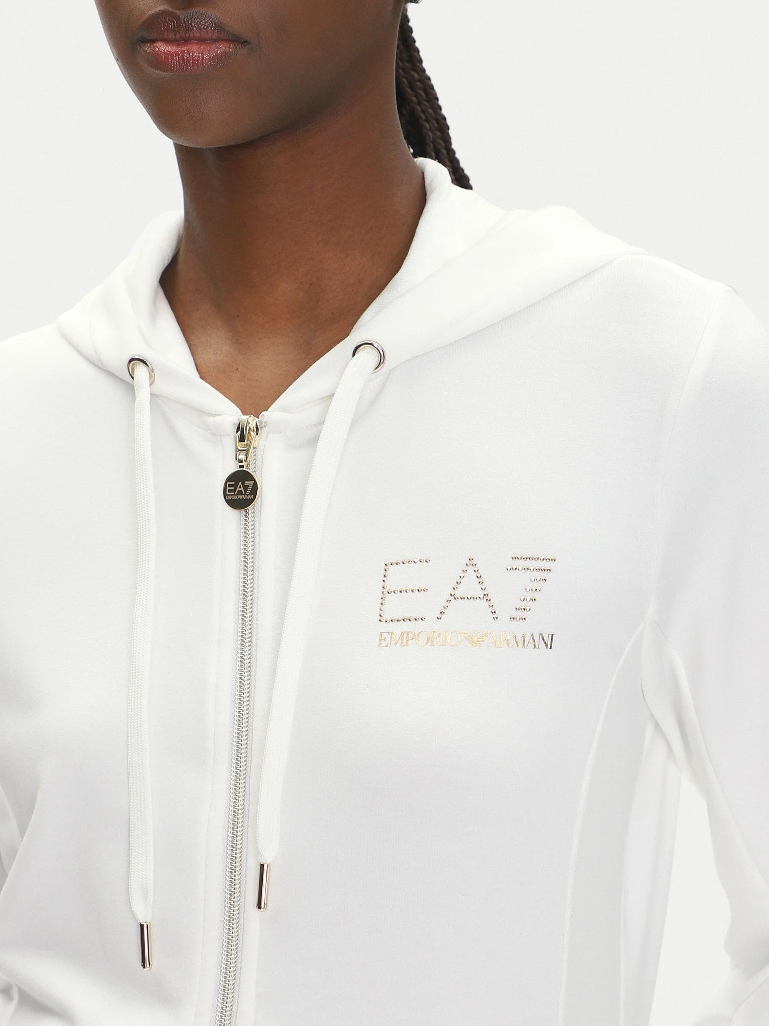 EMPORIO ARMANI TUTA BIANCA E ORO CON ZIP IN COTONE DONNA