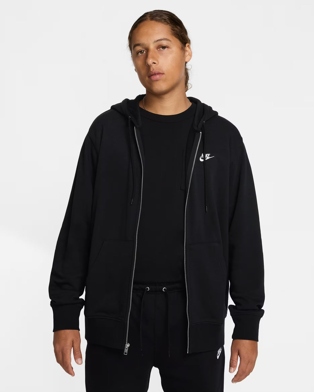NIKE Felpa Con Zip e Cappuccio In Cotone Garzato Autunnale Nero