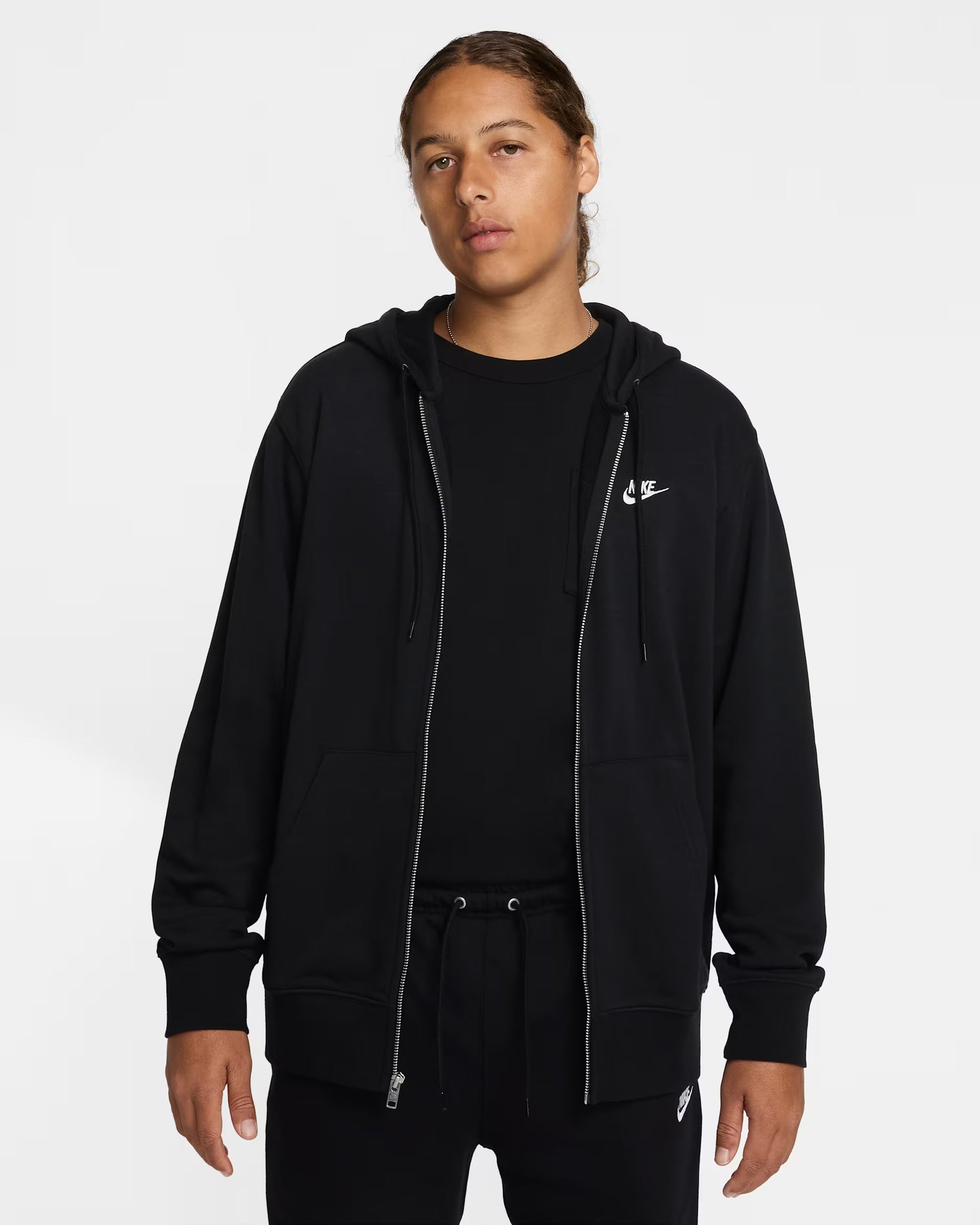 NIKE Felpa Con Zip e Cappuccio In Cotone Garzato Autunnale Nero