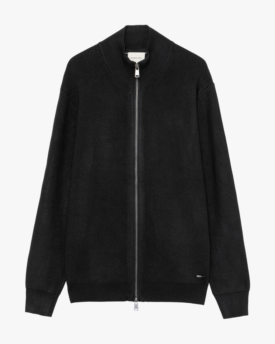 GIANNI LUPO Cardigan Con Collo a Imbuto e Zip Nero