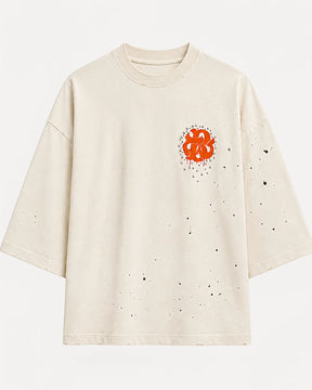 BUTISH T-Shirt SANTA MONICA Stampa Fronte e Retro Con Strass Bianca