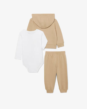 LACOSTE Set Neonato In Tessuto Felpato Beige