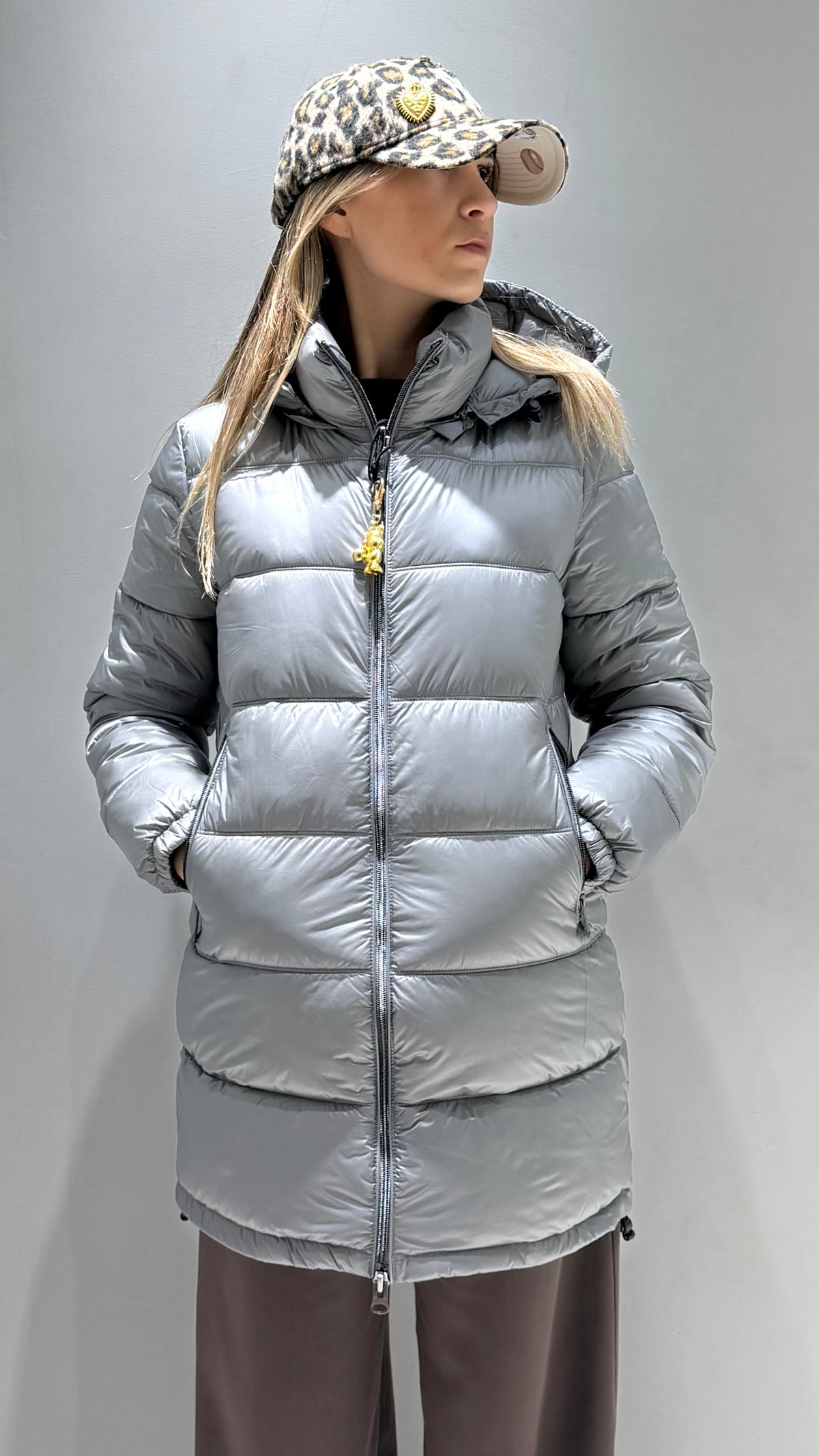 TREZ DONNA GIUBBOTTO FASCIATO LUNGO GRIGIO SCURO