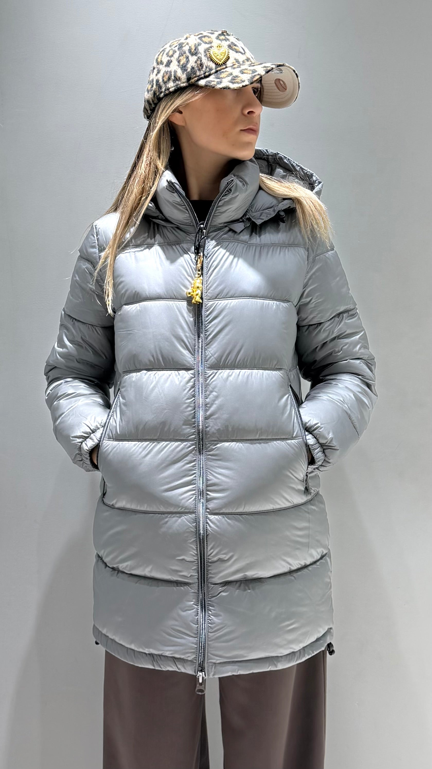 TREZ DONNA GIUBBOTTO FASCIATO LUNGO GRIGIO SCURO