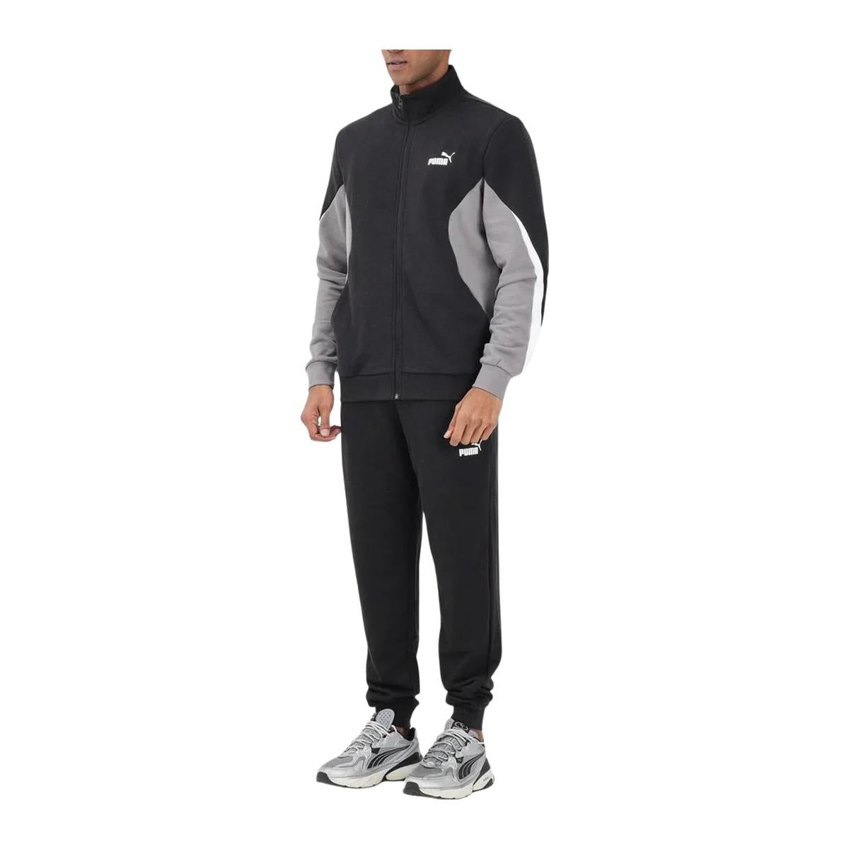 PUMA Tuta In Cotone Garzato Con Zip Nera/Grigia