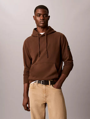 CALVIN KLEIN Felpa Con Cappuccio Terry Misto Cotone Con Badge Sulla Manica Marrone 26/27
