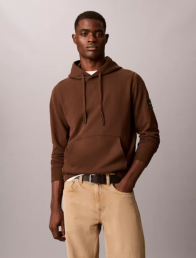 CALVIN KLEIN Felpa Con Cappuccio Terry Misto Cotone Con Badge Sulla Manica Marrone 26/27