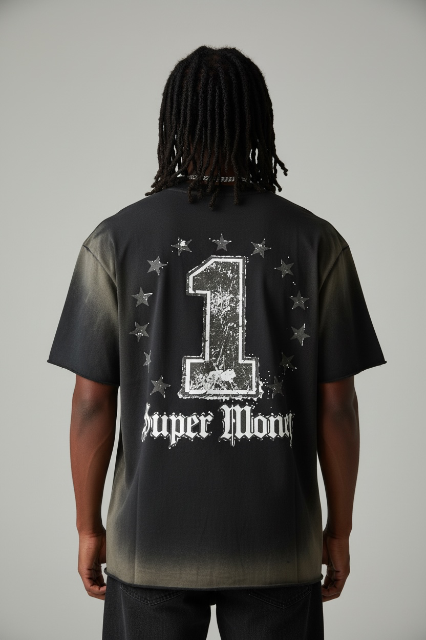 ART SUPER MONEY T-Shirt Grillz Con Stampa Fronte e Retro Con Brillantini Nera