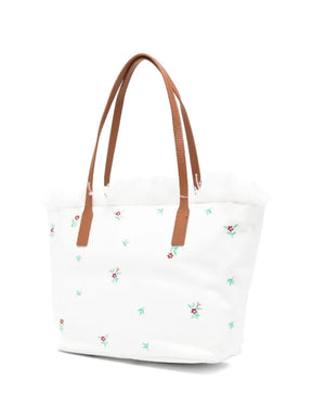 SAINT BARTH Borsa City Medium In Cotone Bianca Con Ricamo a Fiori