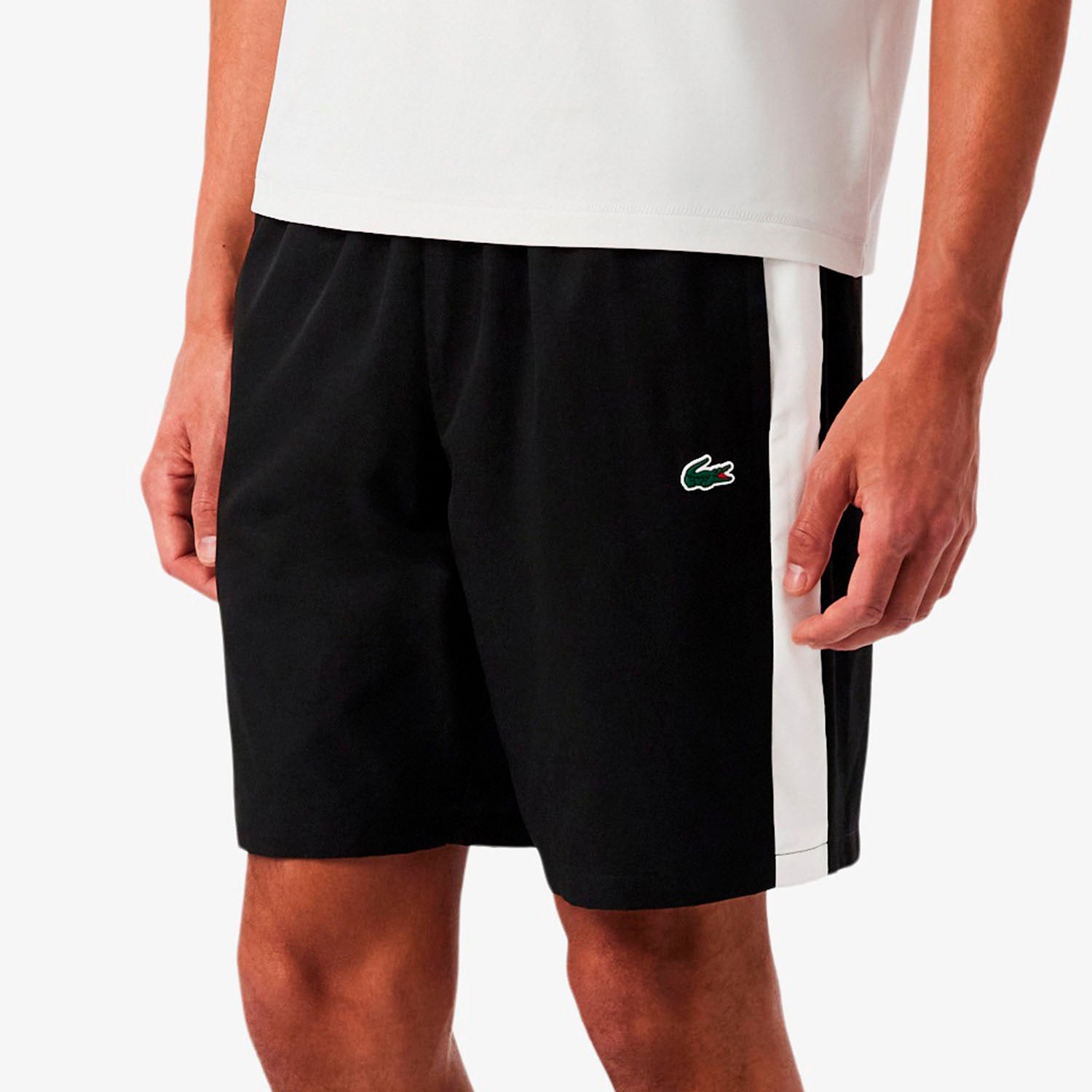 LACOSTE Completino Ultra Dry Banda Centrale Stampa Logo Retro Bianco/Nero
