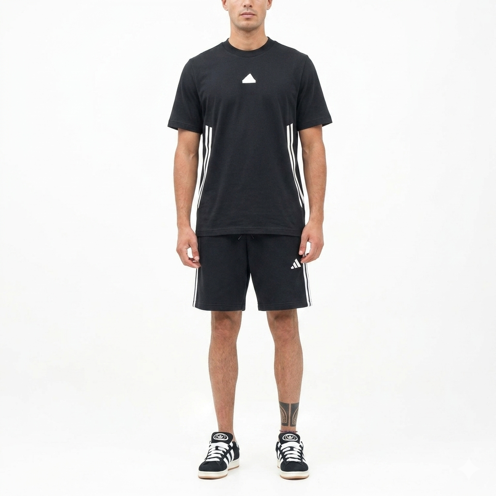 ADIDAS Performance Completino T-Shirt Strisce Fianco + Pantaloncino Con Strisce Con logo Nero/Bianco