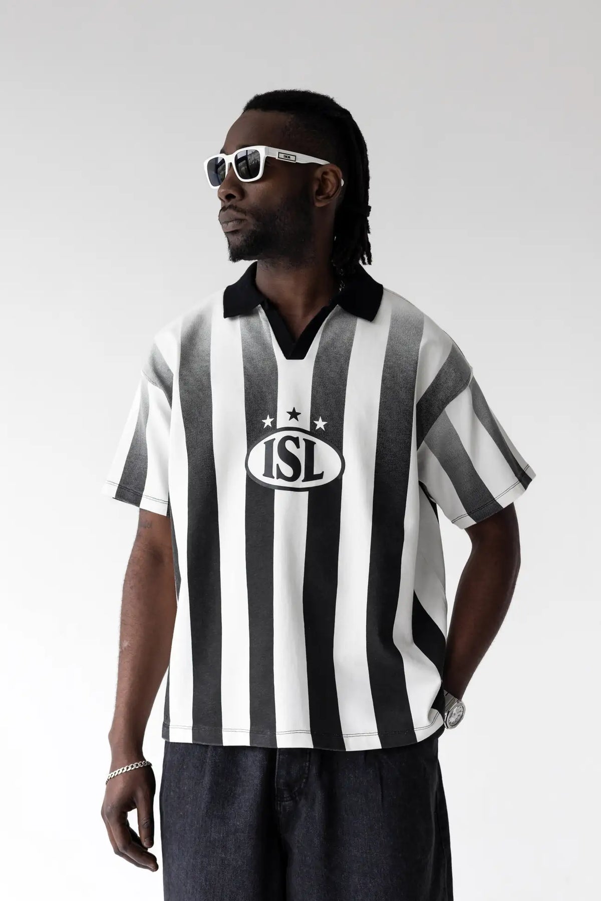 BLACK ISLAND Polo In Cotone Stampa Retro Bianca/Nera