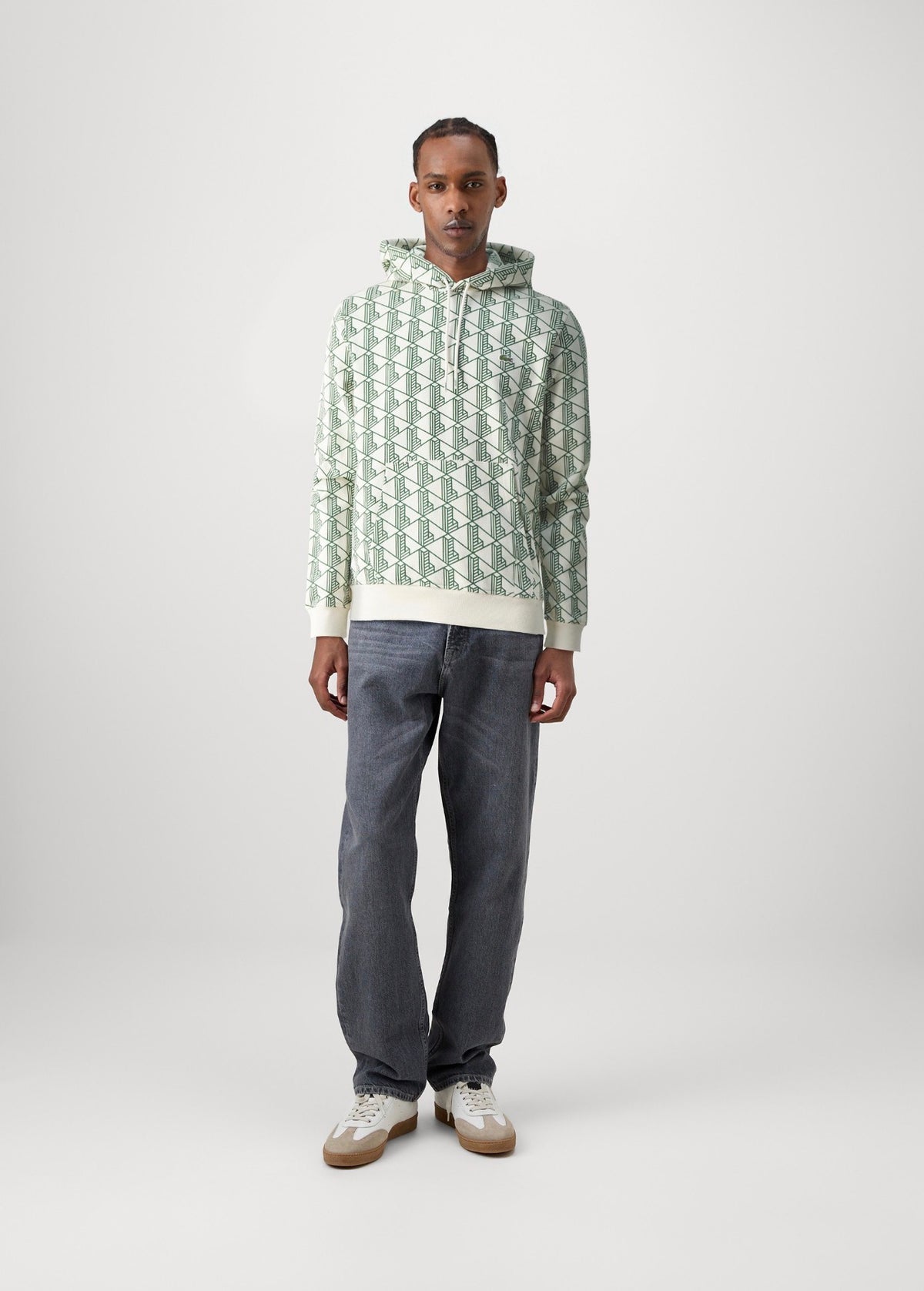 LACOSTE Felpa Monogram Con Cappuccio Beige/Verde
