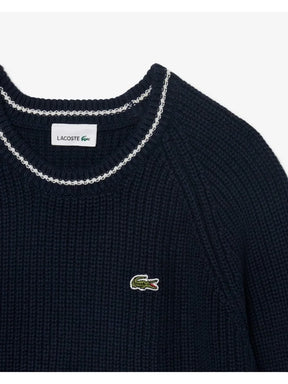 LACOSTE Maglioncino Bambino Blu Con Dettagli Ricamati Bianchi