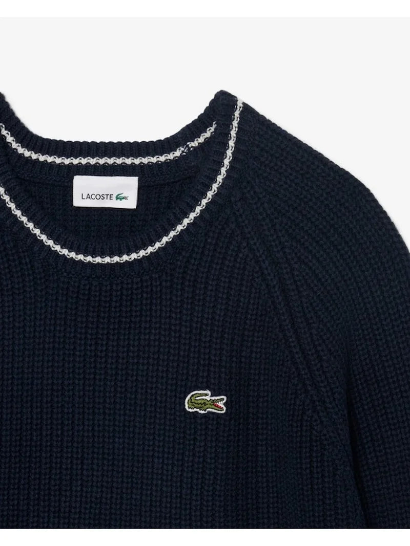 LACOSTE Maglioncino Bambino Blu Con Dettagli Ricamati Bianchi